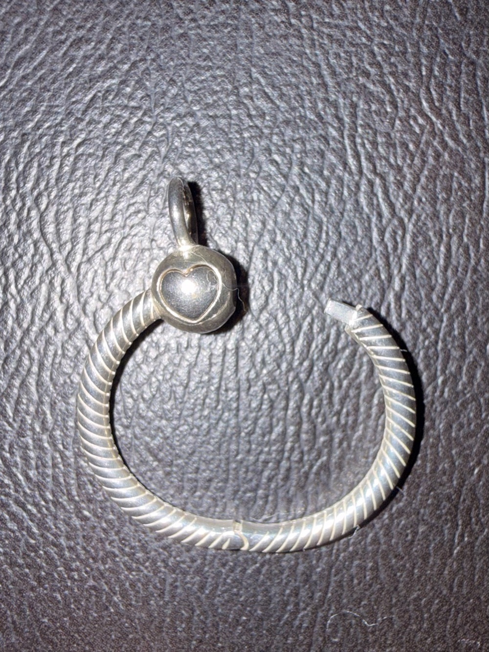 Pandora Silver Twisted Hoop Charm Holder with Heart Accent